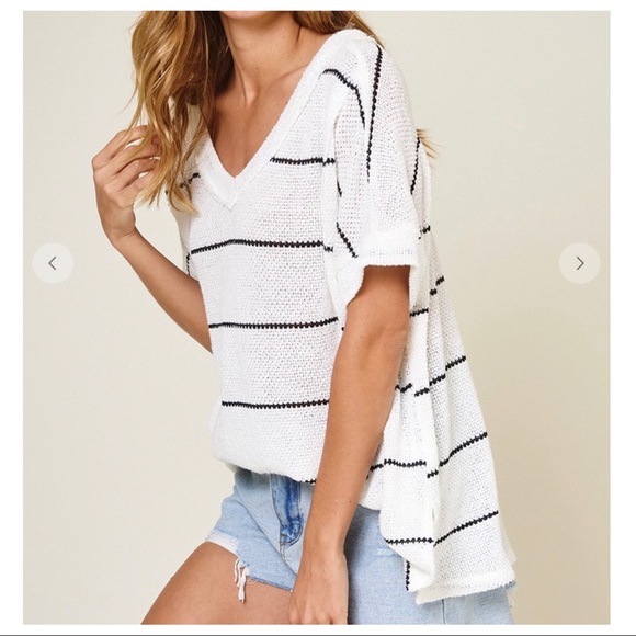 ROUND NECK Lily chic 3/4 sleeves Striped Knit sweater Top - Picture 4 of 6